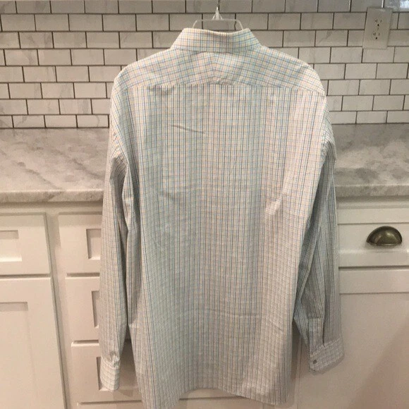 Camisa de vestir Harleys para hombre 18,5 larga azul a cuadros manga larga negocios botones preppy Foto 4 de 4