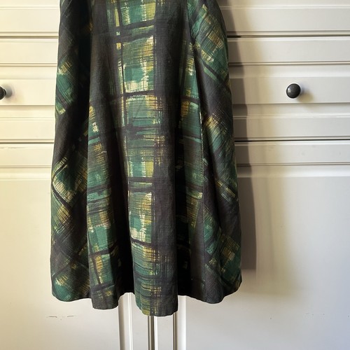 Anthropologie Maeve Dress Size 6 Green Painted Plaid Fit & Flare Sash Women's - Picture 6 of 16