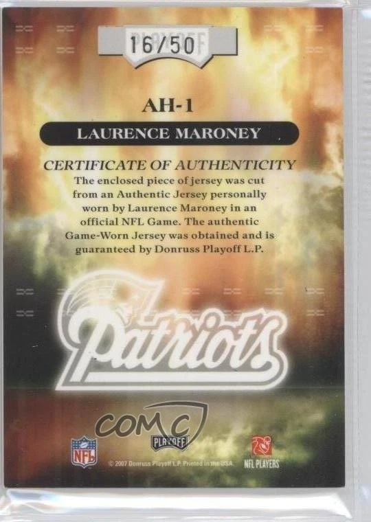 2007 Playoff Absolute Memorabilia Heroes Materials Prime /50 Laurence Maroney - Image 2 of 2