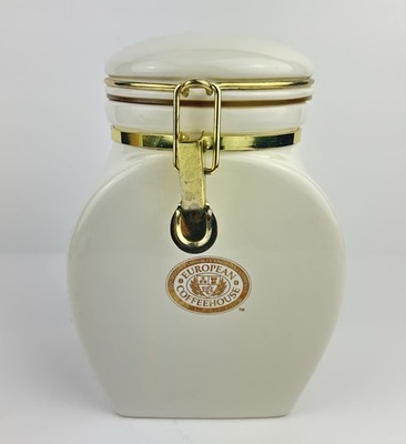 Vintage European Coffeehouse Coffee Canister White Ceramic Crock Container Jar