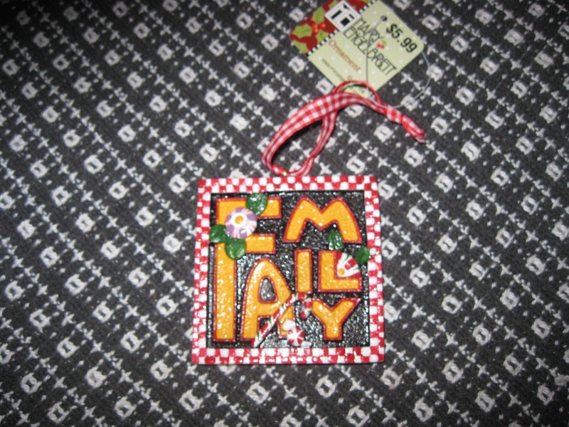 MARY ENGELBREIT Square Christmas Ornament FAMILY w/ Checkered Border Frame NWT