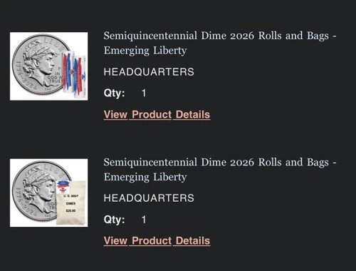 Semiquincentennial Dime 2026 Rolls and Bags SET ~ Emerging Liberty ~ PRESALE