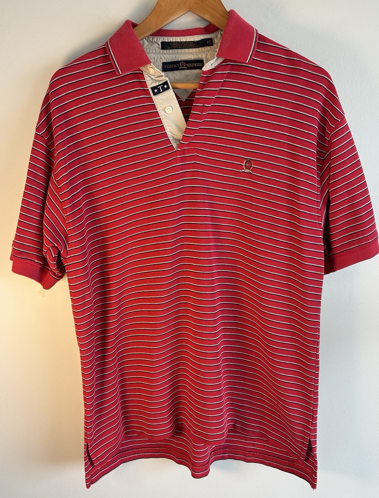 Vintage Tommy Hilfiger Mens Polo Shirt Sz M Golf Cotton Red White Blue Striped