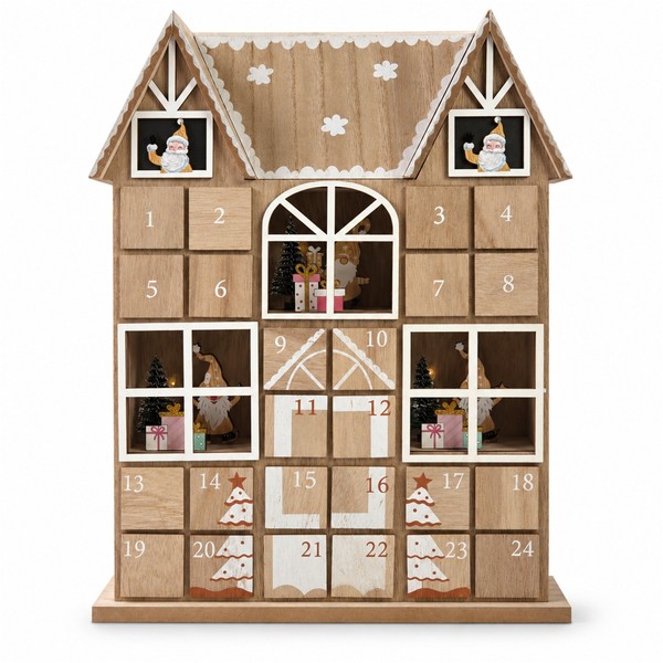 INtrenDU Adventskalender Aus Holz Zum BefüLlen, Led-Haus Mit 24 Schubladen-image