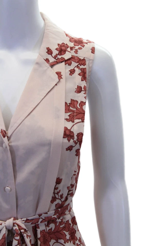 Nanette Lepore Womens Silk V-neck Sleeveless Floral Belt Dress Pink Size 8 - Image 2 of 4
