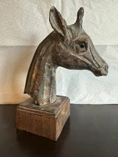 Vintage Witco Style Hand Carved Giraffe Wooden 9” Tall Animal Bust Sculpture 