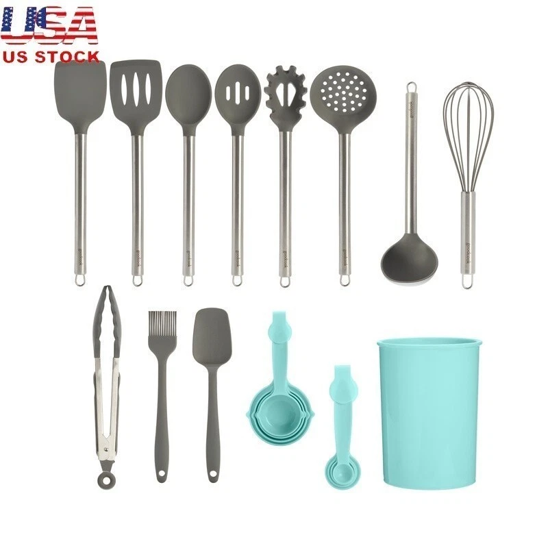 20 Piece Kitchen Tools Set W/ Crock Whisk Tongs Measuring Spoons Spatula New