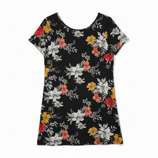 Shein women's black floral short sleeves shift dress - small