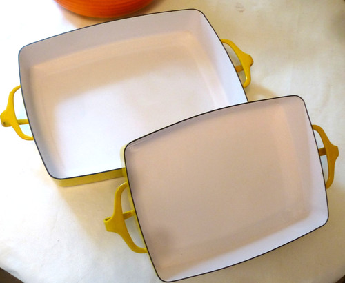 Dansk Kobenstyle Yellow Enamel Casserole Dishes Baking Pans France Vintage 2 pc