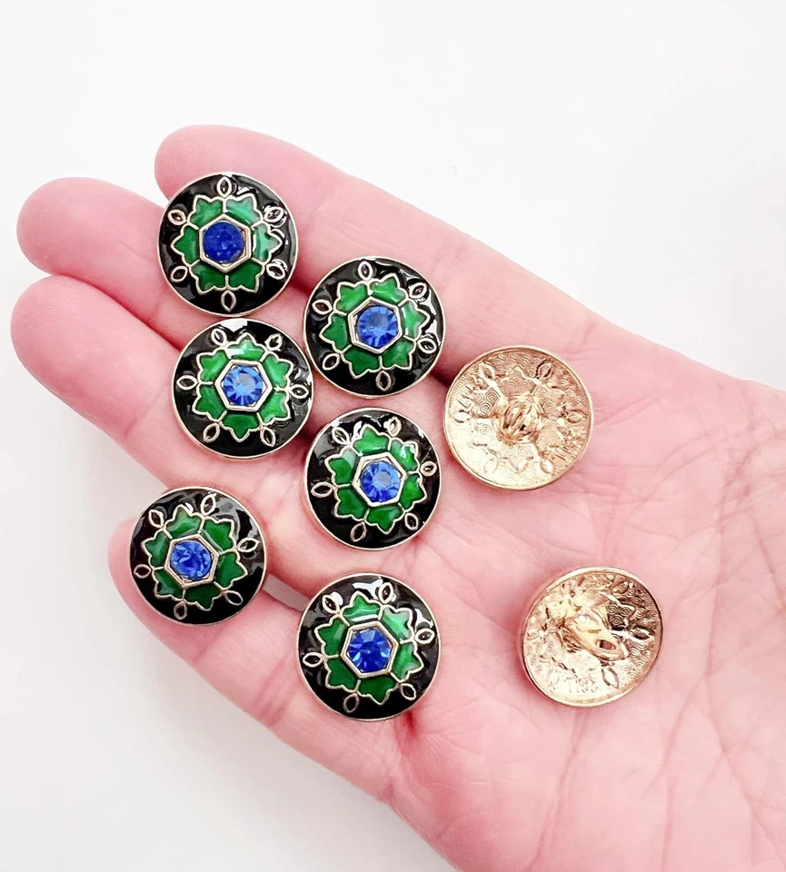 10PC 20mm Blue Gemstone Enamel Gold Metal Buttons for Clothing, Jeans, Crafts - Image 4 of 4