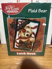 NEW J P Coats Latch Hook Kit 1997 Plaid Bear Christmas Holiday Craft Rug Wall