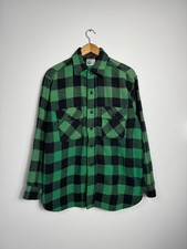 Vintage Sears Pilgrim Antique 50s Shirt Mens Green Plaid Flannel USA Size XL