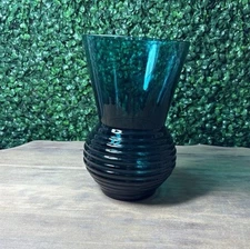 Vintage Czechoslovakia Object Blue Teal Glass Vase Decorative 8”