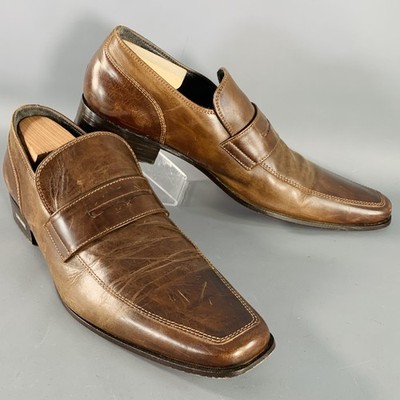 DSQUARED2 Size 12 Brown Leather Square Toe Penny Loafers