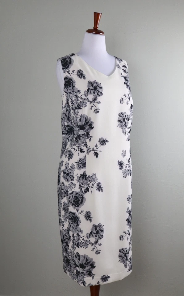 TALBOTS Woman NWT $189 Gray Floral Lined V-Neck Sheath Dress Size 24W - Image 2 of 4