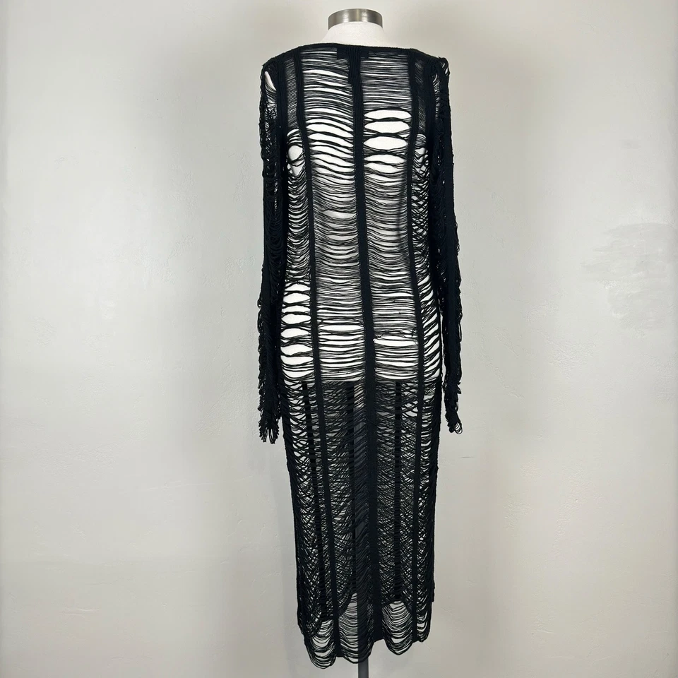 Flanger Heavy Distressed Midi Dress L XL Gothic Grunge Cyber Rave Knitwear Shred - Image 2 of 4