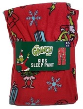 New DR SEUSS THE GRINCH KIDS SLEEP PANTS - SIZE XS 4/5 Red Fleece Pajama Bottoms