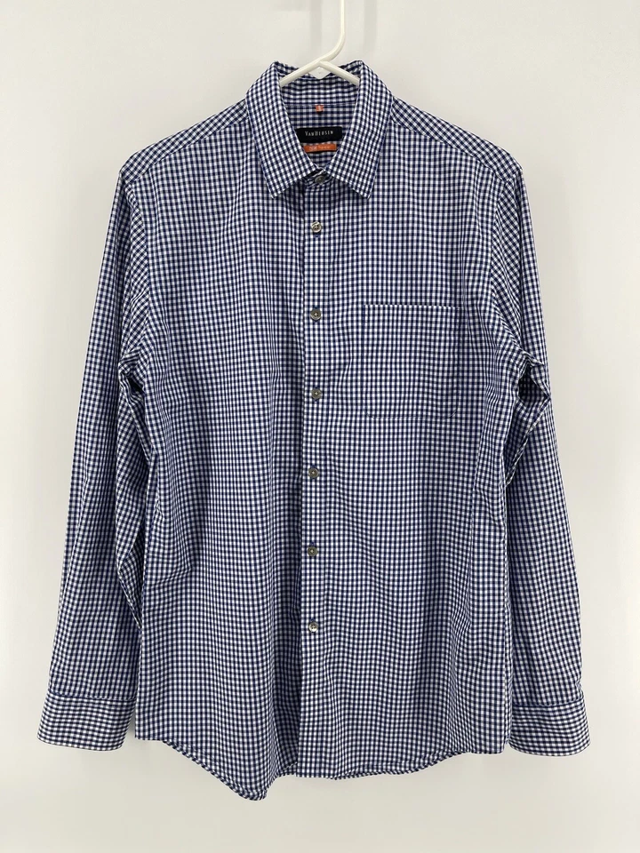 Van Heusen Traveler Button Up Shirt Mens Sz Small 14-14.5 Blue Check Long Sleeve - Image 2 of 4