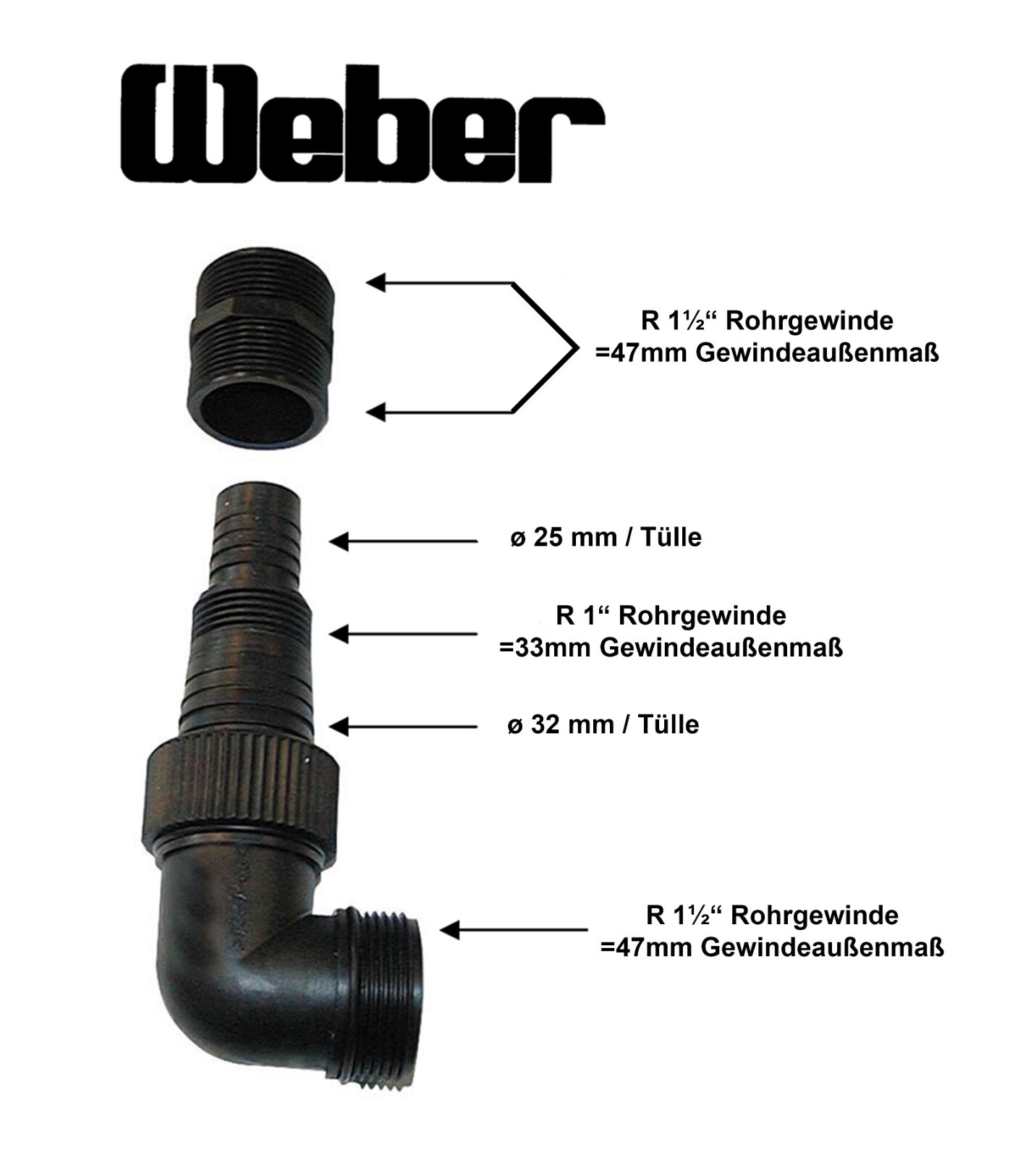 Pumpenanschluss Stutzen Set 1½" Außengewinde 3teilig für Tauchpumpen