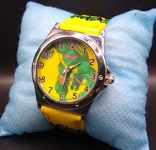 Teenage Mutant Ninja Schildkröten ~ VINTAGE ARMBANDUHR ~ gelbes Band, gelbes Gesicht mit Box