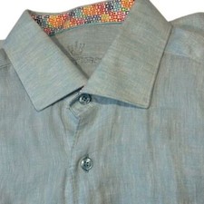 Bertigo Men's Long Sleeve Luxury Linen Dress Shirt XL Blue Contrast Cuffs Collar
