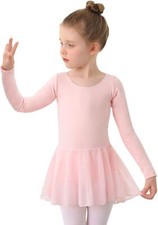 Pink Long Sleeve Ballet Leotards for Girls Toddler Dance Leotard with Skirt B...