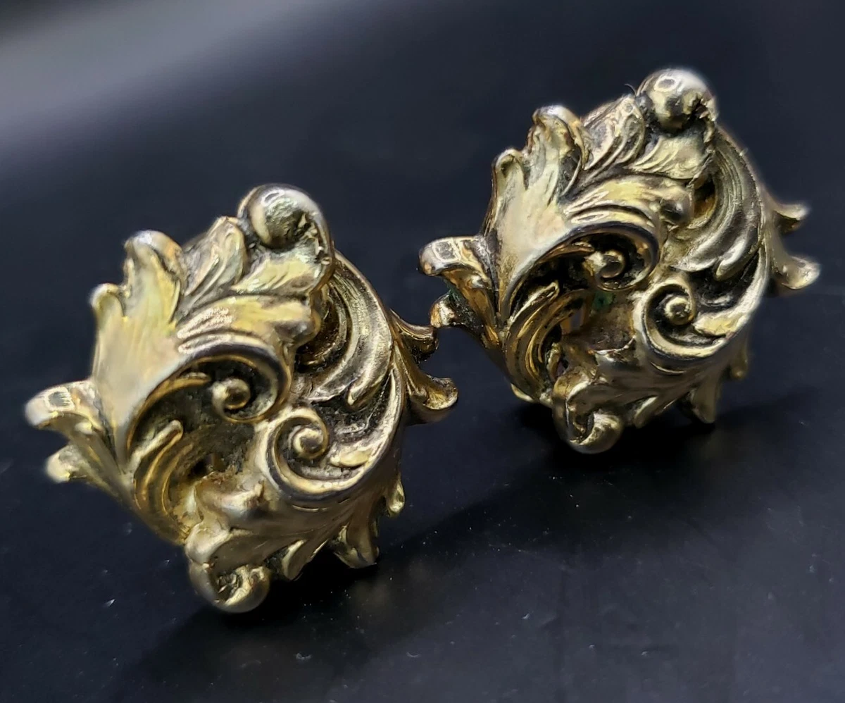 Vintage Whiting Davis Co Gold Tone Clip On Earrings Ornate Swirl