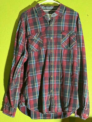 Thread & Cloth Shirt Adult XL Red Black Flannel Long Sleeve 100% Cotton