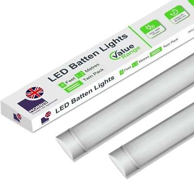 LED Batten Light 5ft Office Ceiling Strip Light 6500k Pack of 2 Morris Value