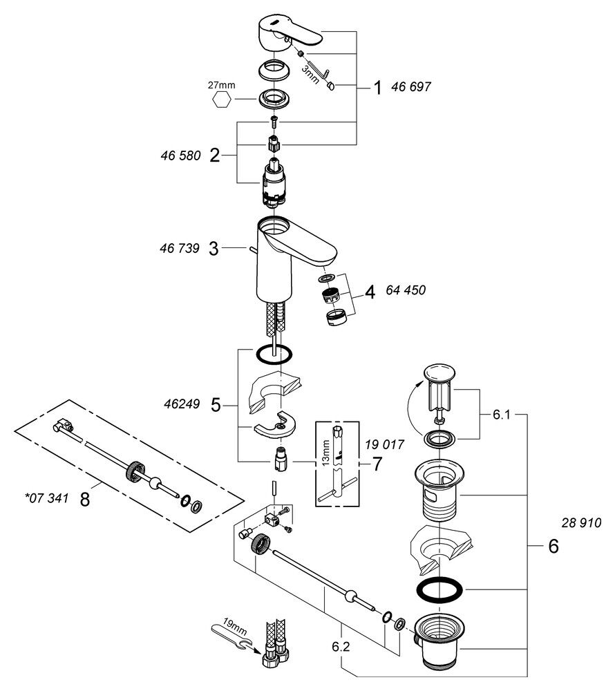 Grohe BauEdge Waschbecken-Armatur Einhand-Waschtischbatterie mit Ablaufgarnitur