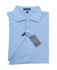 Peter Millar Men's Blue/White Duet Performance Striped Crown Crafted Polo Shirt