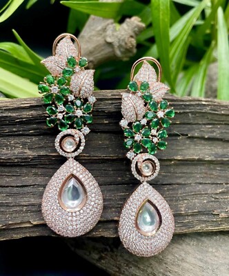 Designer Ohrringe Rosegold AD Kundan