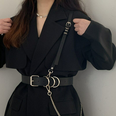 Body Harness Chain Belt Waist Chest Cage Women Faux Leather 