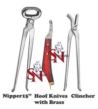 Set of Hoof Nipper 15" with Hoof Nail Clincher  with Brass Horseshoeing Topper
