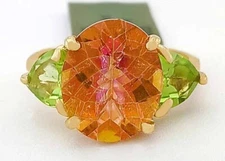 MYSTIC TOPAZ 5.15 Cts & GENUINE PERIDOT RING 10K GOLD - Free Certificate - NWT