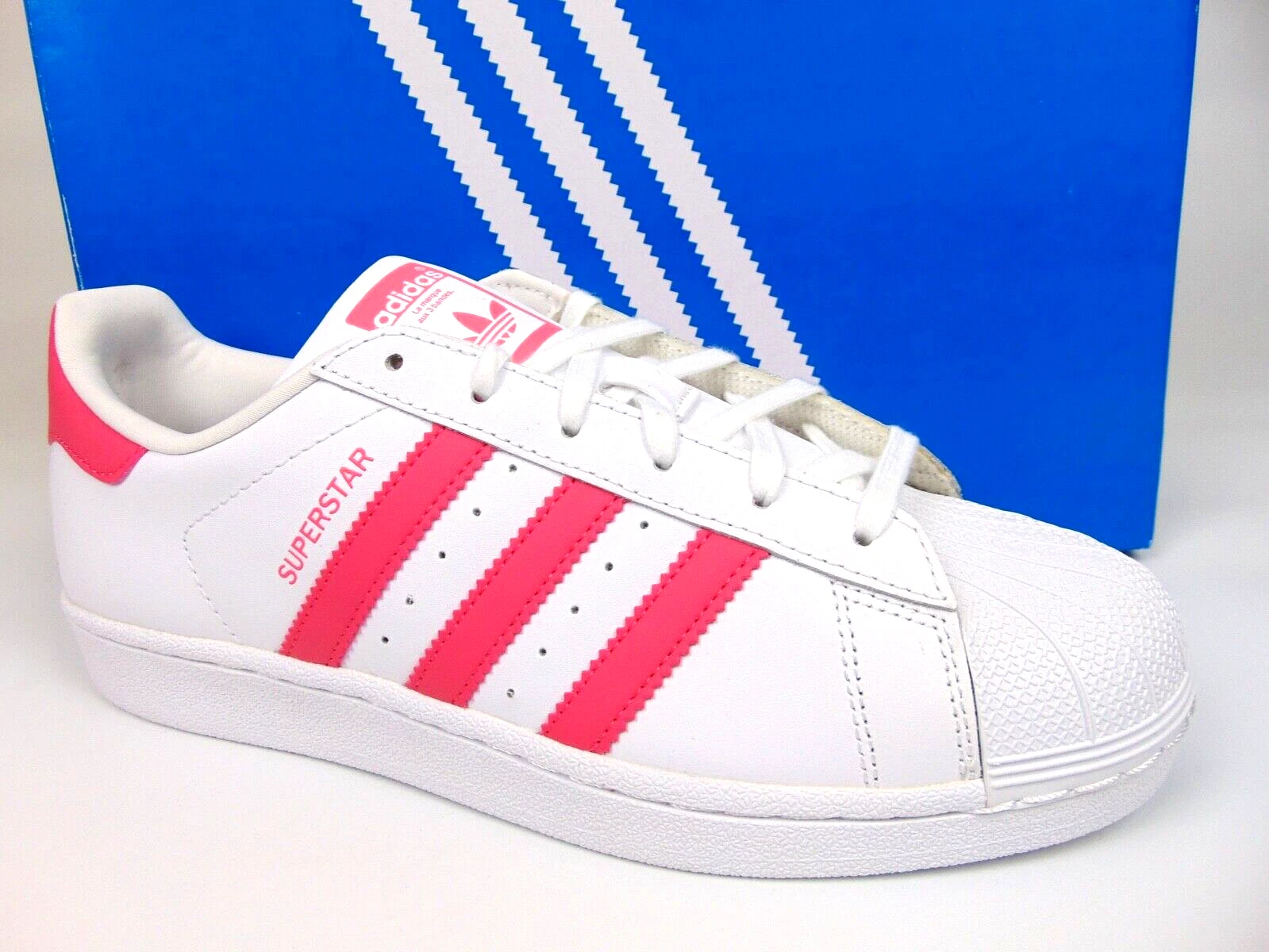 NUOVO! Adidas CG6608 Superstar J scarpe da ginnastica casual per bambini grandi taglia 7 0 bianco rosa 2358