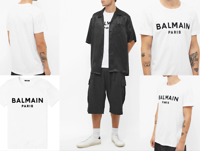 BALMAIN Flocked Logo Straight Fit T-Shirt Cotton Shirt Paris