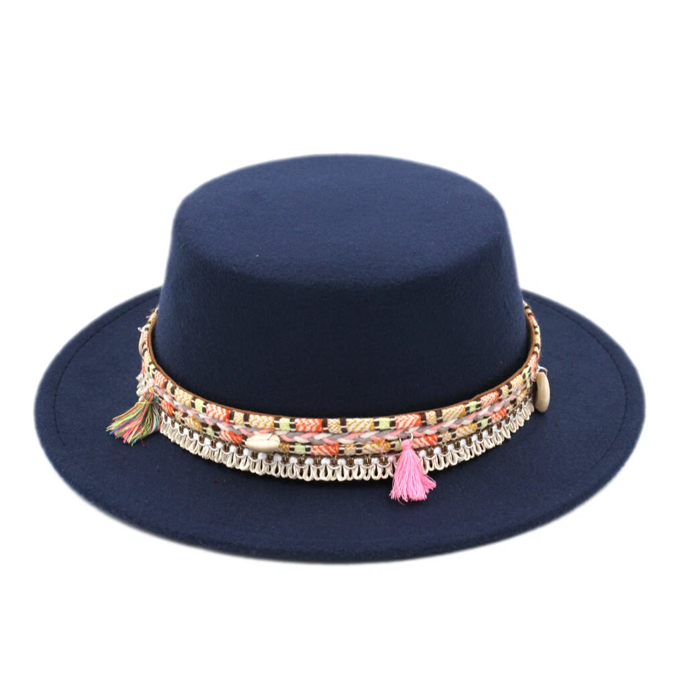Mujeres Navegante Marinero Sombrero Pastel de Cerdo Sombrero Fieltro Bowler Iglesia Gorra Rosa Cinta Trenzada Foto 4 de 4