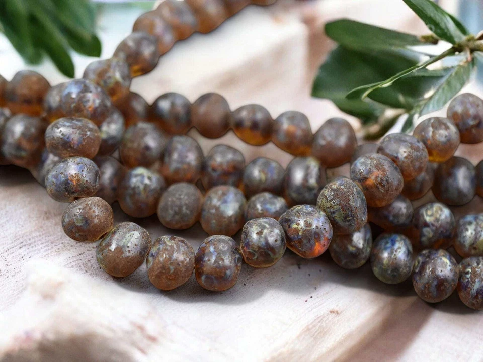 10x8x7mm Dark Amber Travertine Czech Glass Vintage Nugget Beads - 12 Beadss - Image 3 of 4