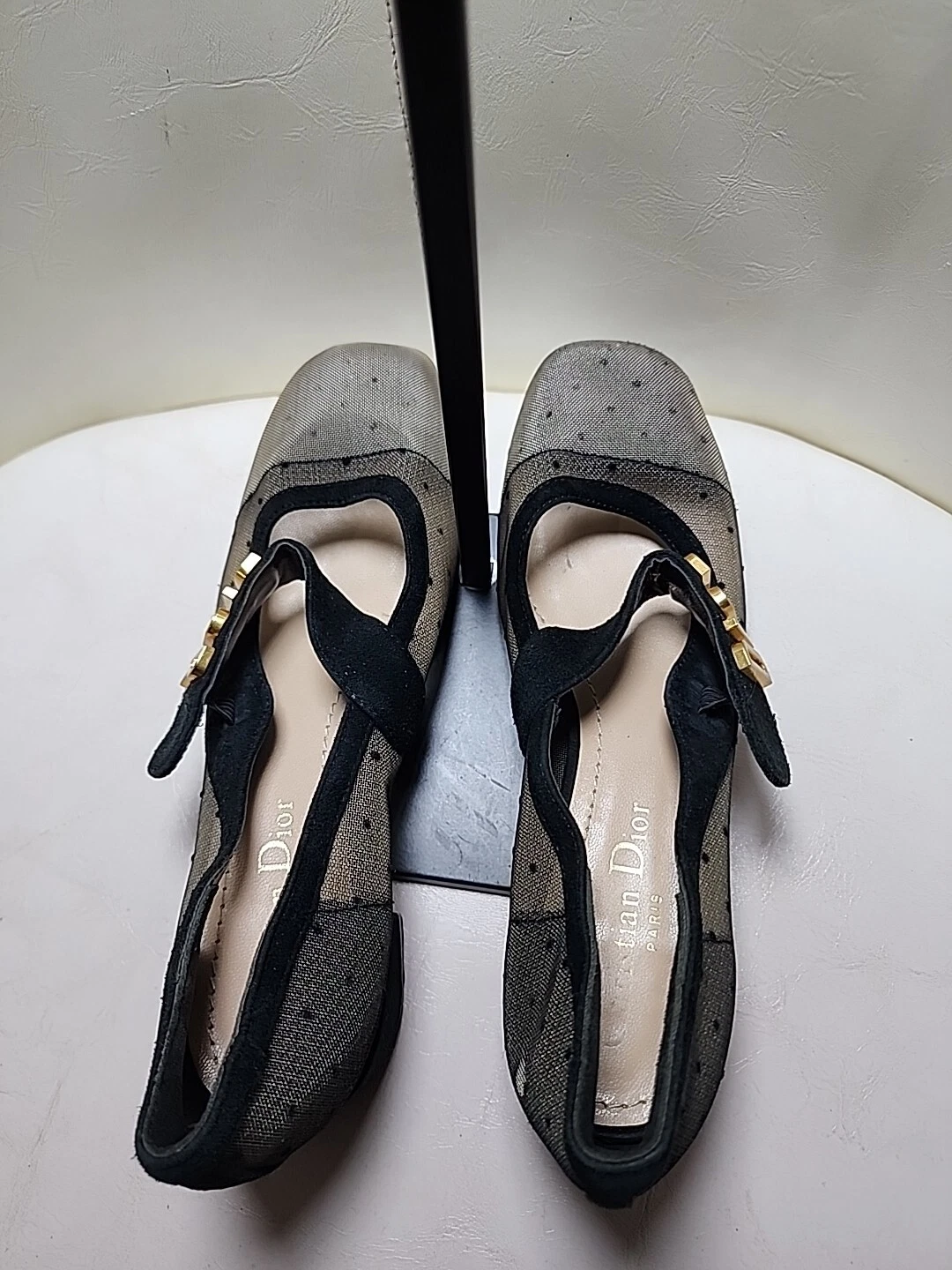 Chaussures vintage Christian Dior beige/noir maille et daim E.U 37. US 6.5. RANG B