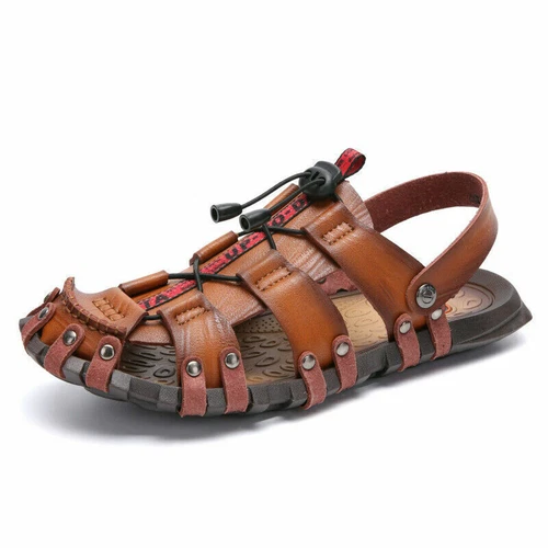 Herren Leder Strandsandalen Sandaletten Schnürung Mode Trekking Sommer Schuhe DE - Picture 1 of 24