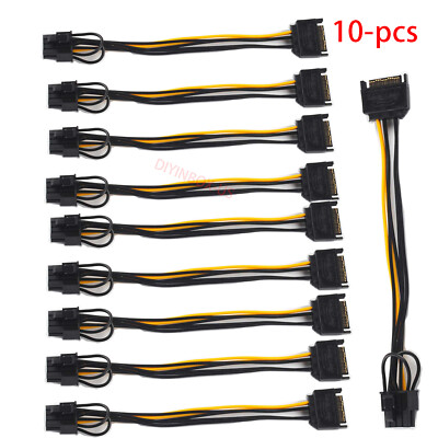 10-pack SATA 15 pin Male to 8 pin 6+2 PCI-E GPU Graphic Video Power Supply Cable