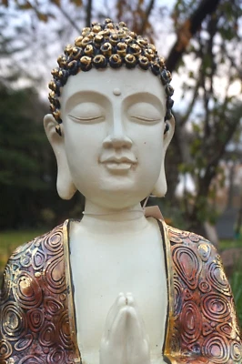 3188 A BOUDDHA 36CM FIGURINE STATUETTE  MOINE BOUDDHISTE TIBETAIN SAKYAMUNI - Photo 1/4