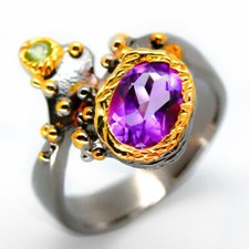 Gift handmade Jewelry Natural Amethyst Silver Ring 925 Sterling / RVS14