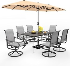 8 Piece Outdoor Dining Set with Umbrella Patio Swivel Chairs Table Set Gray