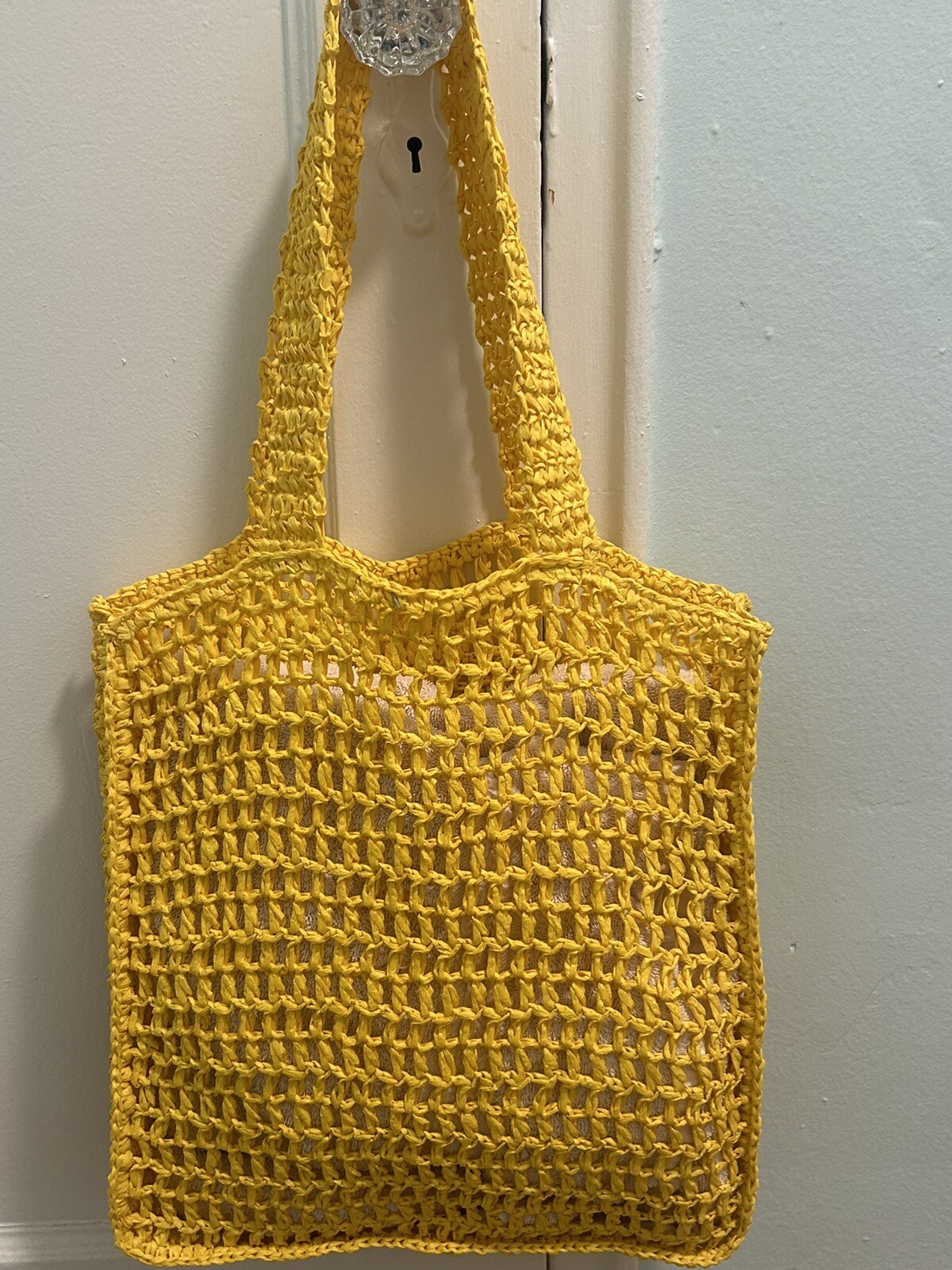 Yellow Women’s Solid Crochet Double Flat Trap Tot… - image 2