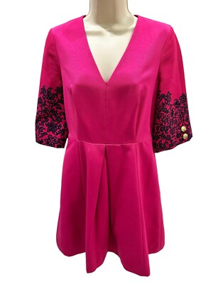 DRAPER JAMES Hot Pink fit flared half sleeve V neck mini dress ***READ****  Sz 2 | eBay