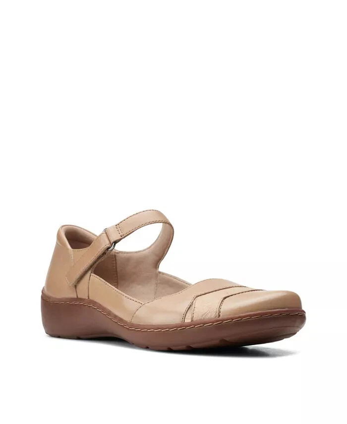 Clarks Cora Abby Womens Mary Jane Flat Sand Leather Combi - Image 2 of 4