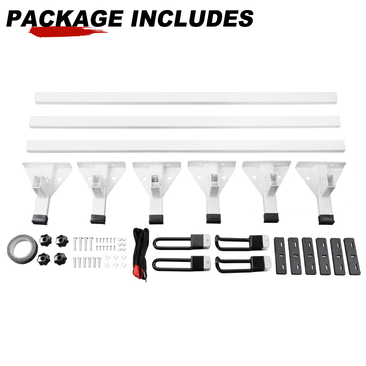 3 Bar Van Roof Ladder Rack 750lbs Load For RAM ProMaster City 2015+ White Steel