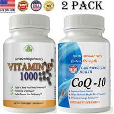 Vitamin C 1000mg 60 Caps CoQ10 Cardiovascular Health Anti Aging Support Softgels
